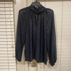 Women’s Navy Long Sleeve Blouse Gold Detail NWT